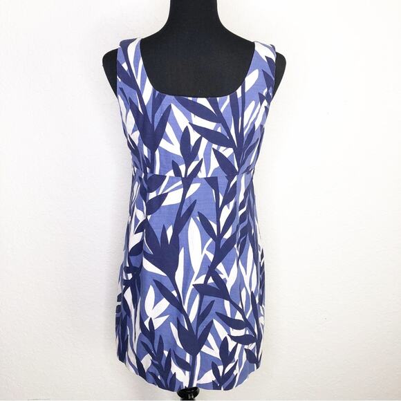 Boden blue and white leaf print sleeveless sheath dress size 8 Petite - Picture 14 of 14